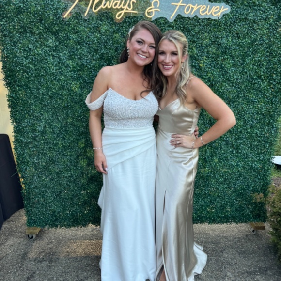 Birdy Grey Satin Champagne Bridesmaid Dress - Picture 5 of 5